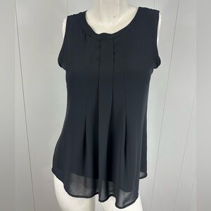 Black Label by Chicos Top Womens Sz 0/S Black Sheer Chiffon Lined Pleated